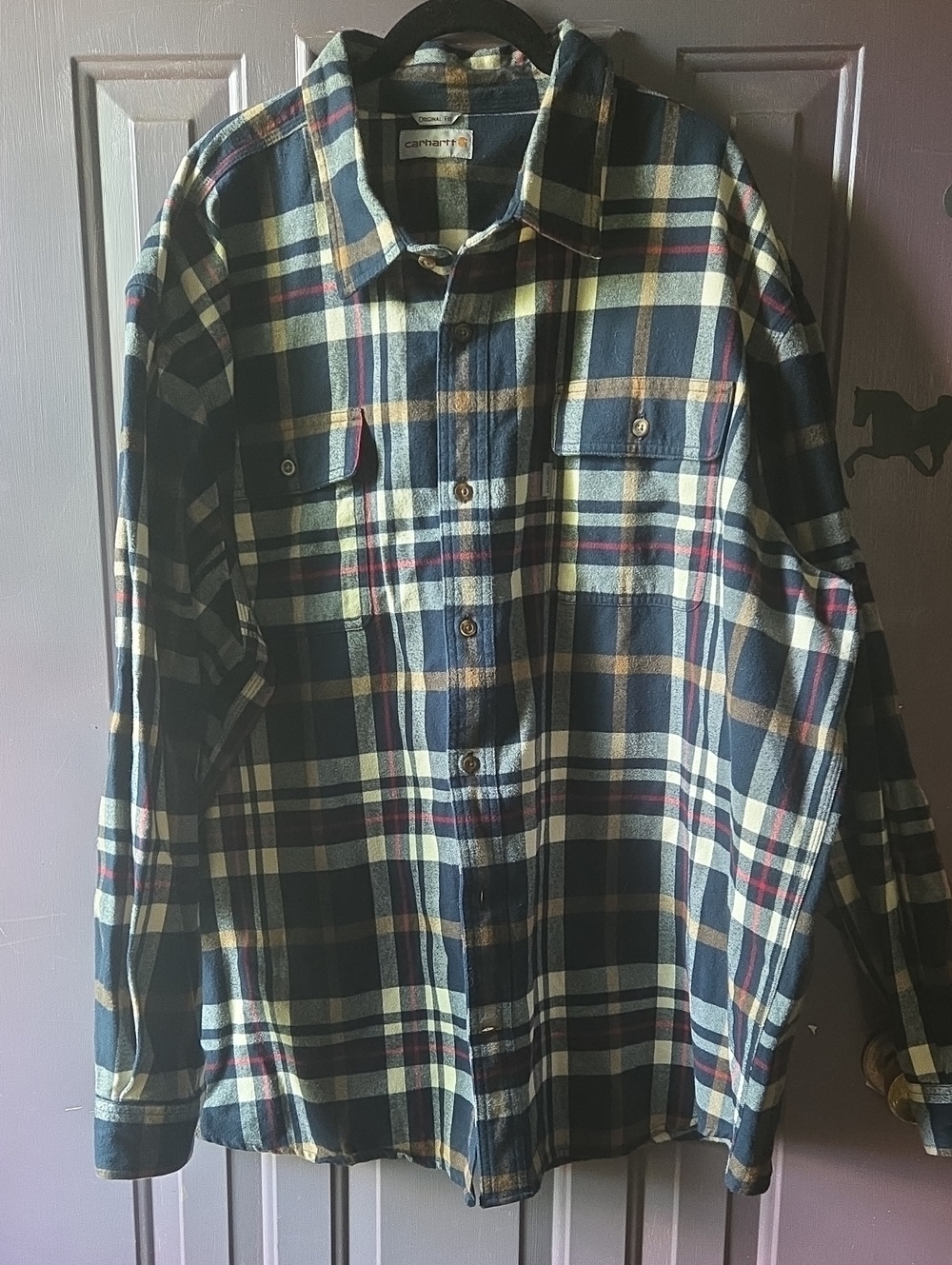 Carhartt Men's Navy Plaid Button-Up Shirt Size 3 XL New Without Tags 100% Cotton